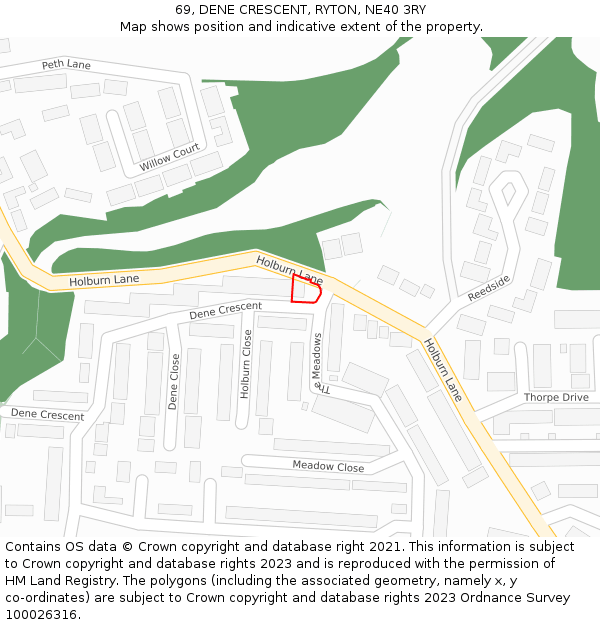 69, DENE CRESCENT, RYTON, NE40 3RY: Location map and indicative extent of plot