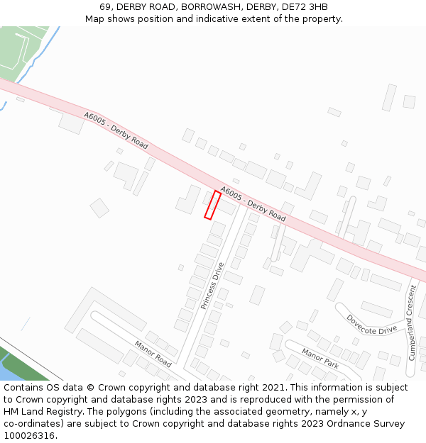 69, DERBY ROAD, BORROWASH, DERBY, DE72 3HB: Location map and indicative extent of plot