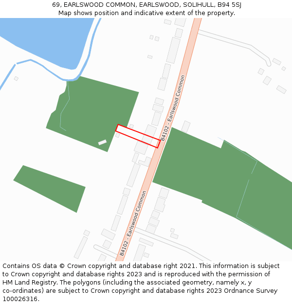 69, EARLSWOOD COMMON, EARLSWOOD, SOLIHULL, B94 5SJ: Location map and indicative extent of plot