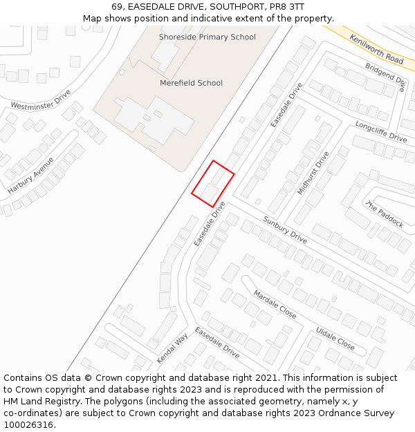 69, EASEDALE DRIVE, SOUTHPORT, PR8 3TT: Location map and indicative extent of plot