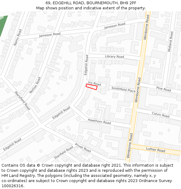 69, EDGEHILL ROAD, BOURNEMOUTH, BH9 2PF: Location map and indicative extent of plot