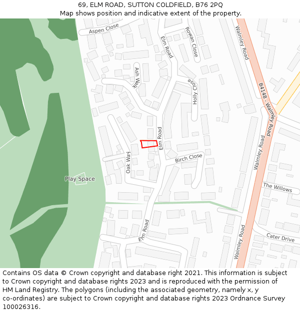 69, ELM ROAD, SUTTON COLDFIELD, B76 2PQ: Location map and indicative extent of plot