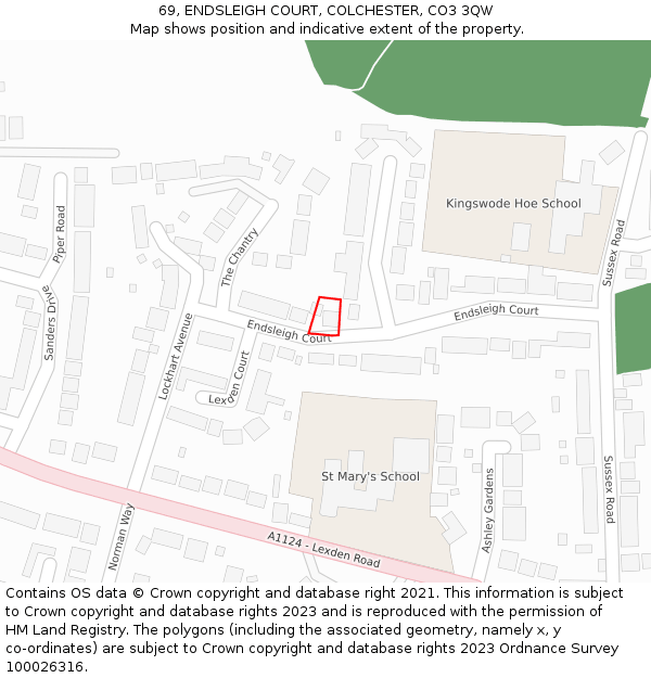 69, ENDSLEIGH COURT, COLCHESTER, CO3 3QW: Location map and indicative extent of plot