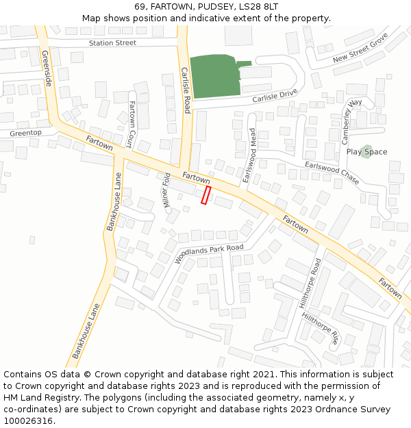 69, FARTOWN, PUDSEY, LS28 8LT: Location map and indicative extent of plot