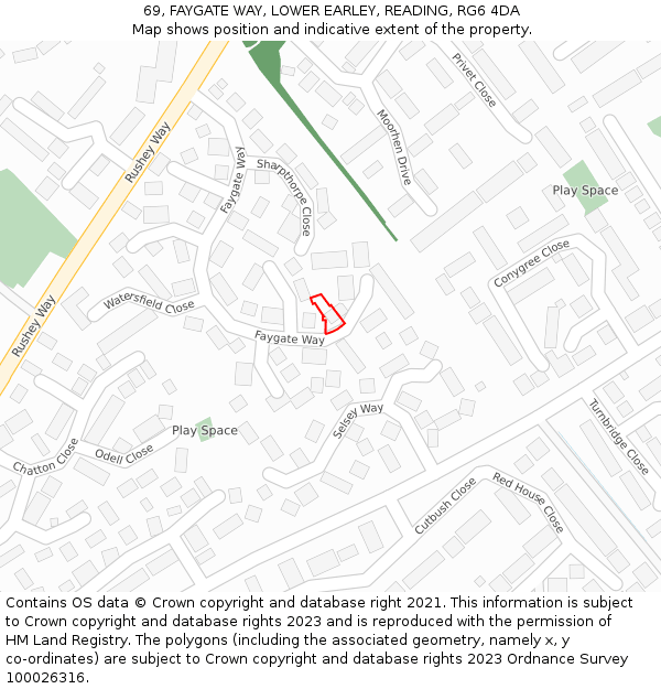 69, FAYGATE WAY, LOWER EARLEY, READING, RG6 4DA: Location map and indicative extent of plot