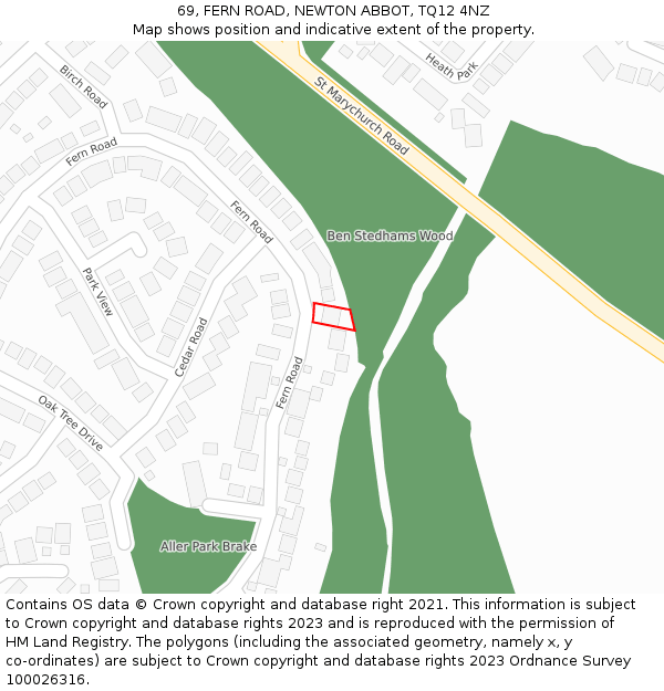 69, FERN ROAD, NEWTON ABBOT, TQ12 4NZ: Location map and indicative extent of plot