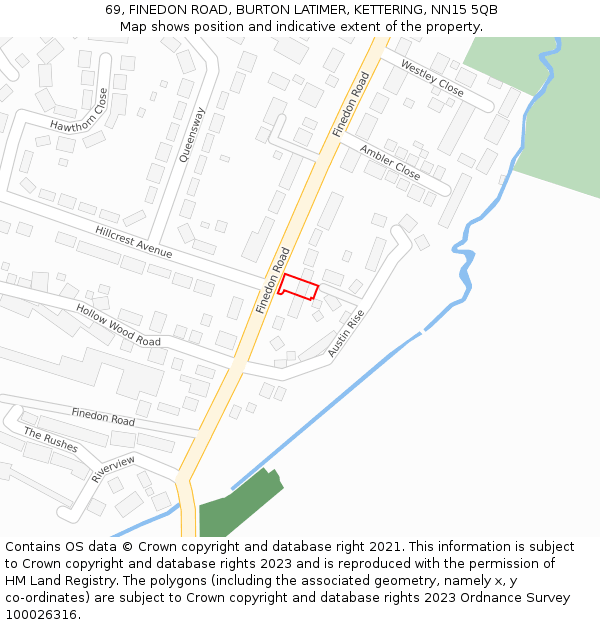 69, FINEDON ROAD, BURTON LATIMER, KETTERING, NN15 5QB: Location map and indicative extent of plot