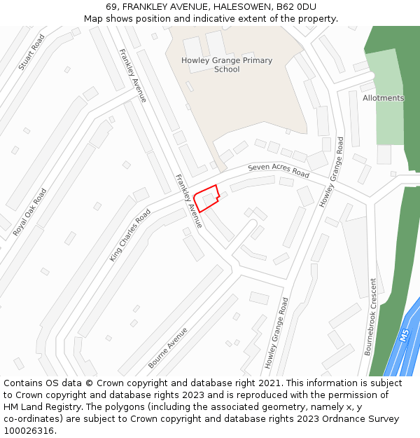 69, FRANKLEY AVENUE, HALESOWEN, B62 0DU: Location map and indicative extent of plot
