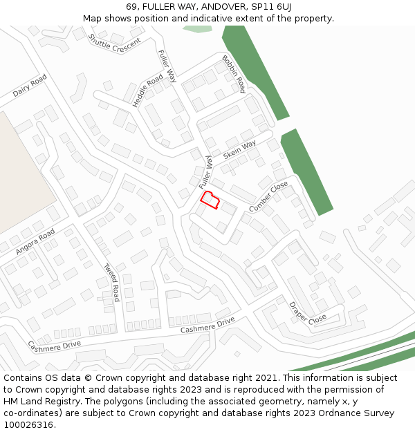 69, FULLER WAY, ANDOVER, SP11 6UJ: Location map and indicative extent of plot