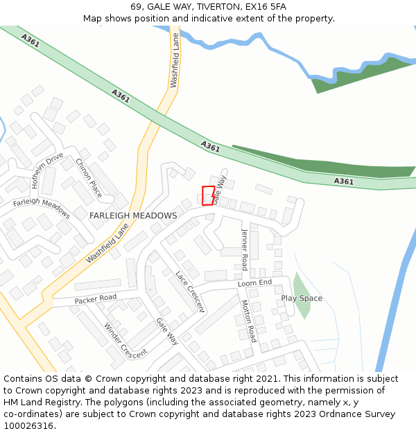 69, GALE WAY, TIVERTON, EX16 5FA: Location map and indicative extent of plot
