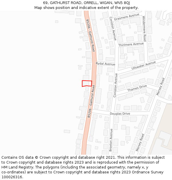 69, GATHURST ROAD, ORRELL, WIGAN, WN5 8QJ: Location map and indicative extent of plot
