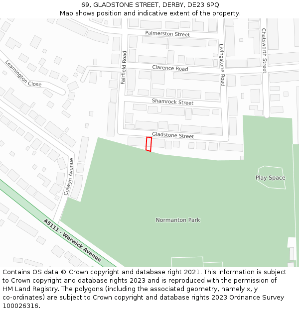 69, GLADSTONE STREET, DERBY, DE23 6PQ: Location map and indicative extent of plot