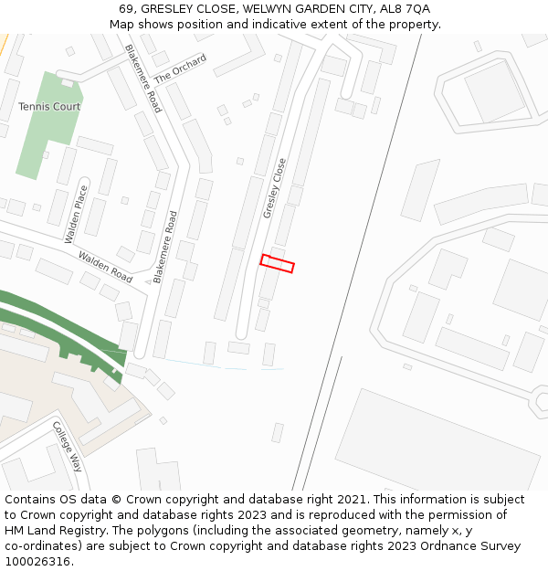 69, GRESLEY CLOSE, WELWYN GARDEN CITY, AL8 7QA: Location map and indicative extent of plot