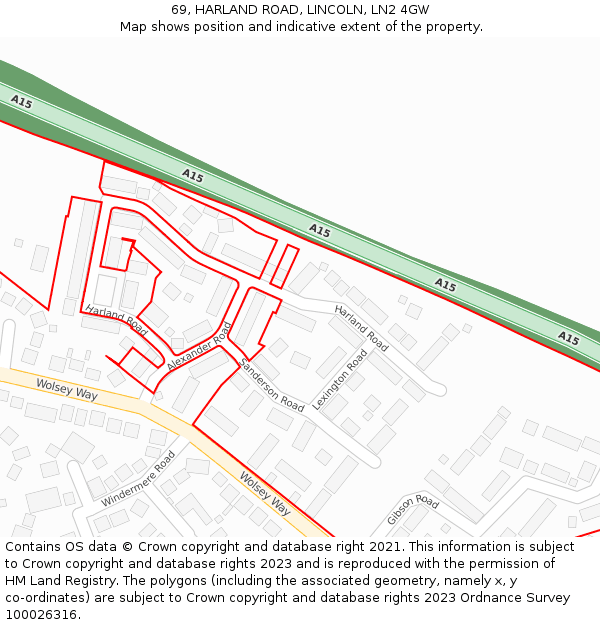 69, HARLAND ROAD, LINCOLN, LN2 4GW: Location map and indicative extent of plot