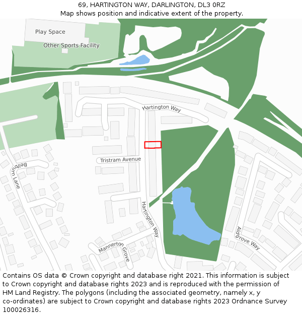 69, HARTINGTON WAY, DARLINGTON, DL3 0RZ: Location map and indicative extent of plot