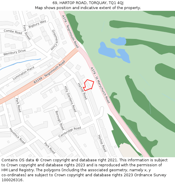 69, HARTOP ROAD, TORQUAY, TQ1 4QJ: Location map and indicative extent of plot