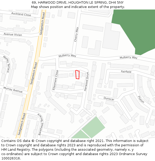69, HARWOOD DRIVE, HOUGHTON LE SPRING, DH4 5NY: Location map and indicative extent of plot