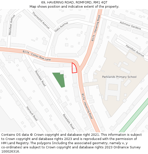 69, HAVERING ROAD, ROMFORD, RM1 4QT: Location map and indicative extent of plot