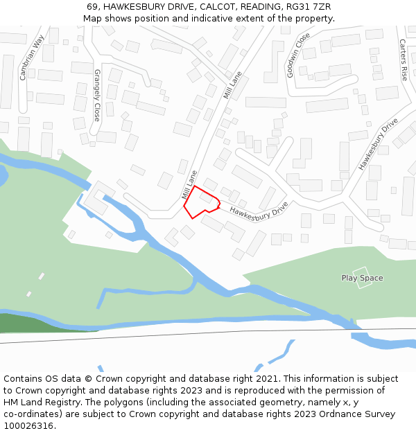 69, HAWKESBURY DRIVE, CALCOT, READING, RG31 7ZR: Location map and indicative extent of plot