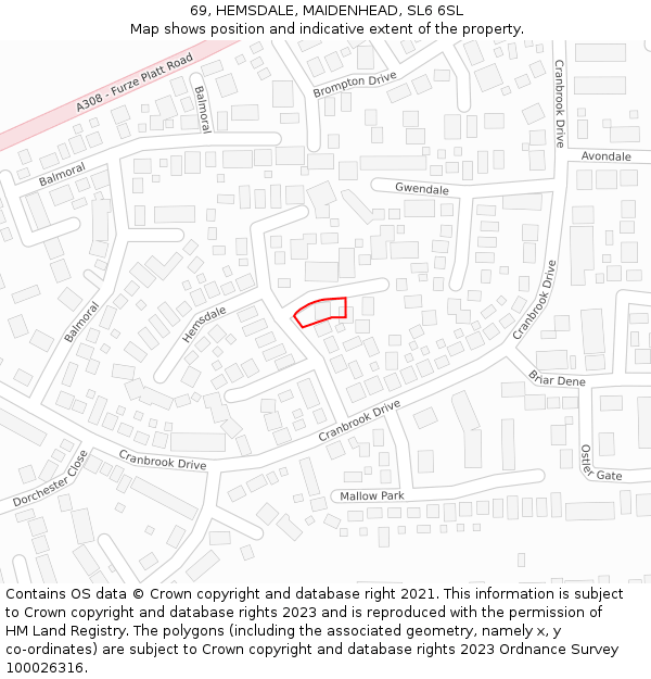 69, HEMSDALE, MAIDENHEAD, SL6 6SL: Location map and indicative extent of plot