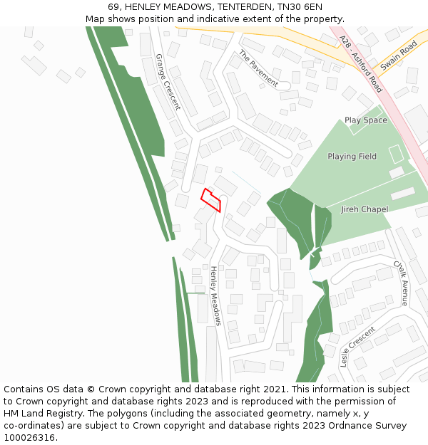 69, HENLEY MEADOWS, TENTERDEN, TN30 6EN: Location map and indicative extent of plot