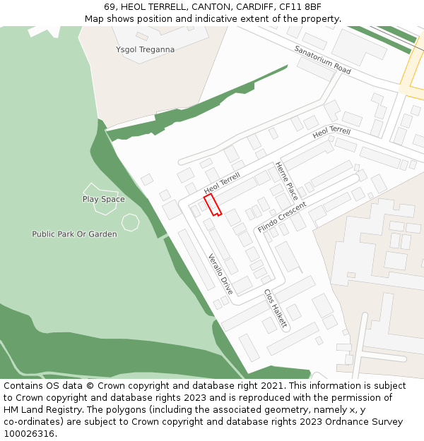 69, HEOL TERRELL, CANTON, CARDIFF, CF11 8BF: Location map and indicative extent of plot