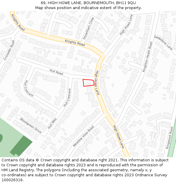 69, HIGH HOWE LANE, BOURNEMOUTH, BH11 9QU: Location map and indicative extent of plot