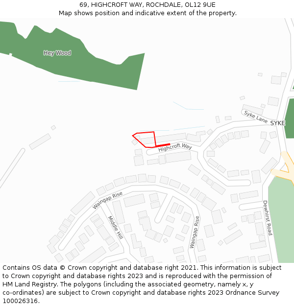 69, HIGHCROFT WAY, ROCHDALE, OL12 9UE: Location map and indicative extent of plot