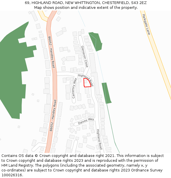69, HIGHLAND ROAD, NEW WHITTINGTON, CHESTERFIELD, S43 2EZ: Location map and indicative extent of plot