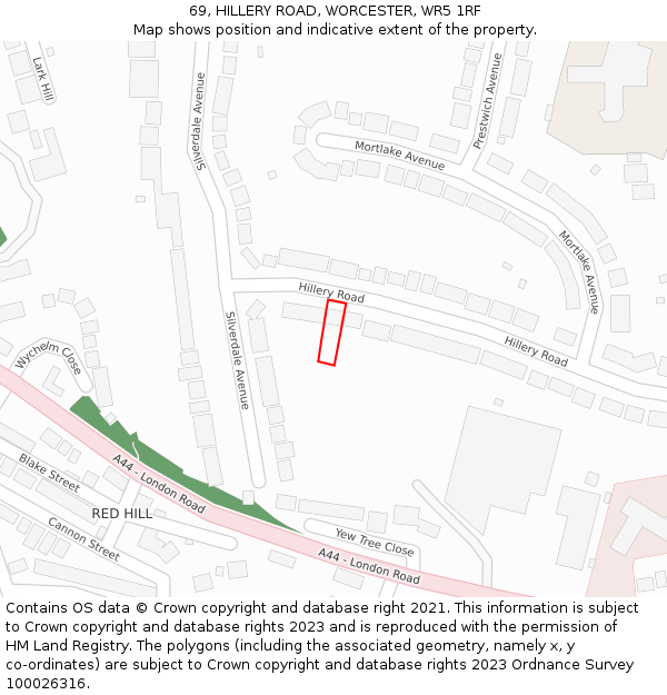 69, HILLERY ROAD, WORCESTER, WR5 1RF: Location map and indicative extent of plot