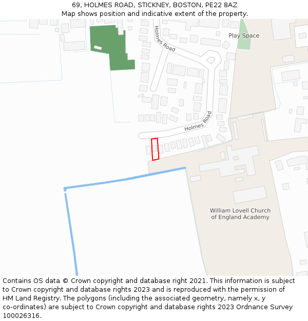 69, HOLMES ROAD, STICKNEY, BOSTON, PE22 8AZ: Location map and indicative extent of plot