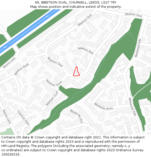 69, IBBETSON OVAL, CHURWELL, LEEDS, LS27 7RY: Location map and indicative extent of plot