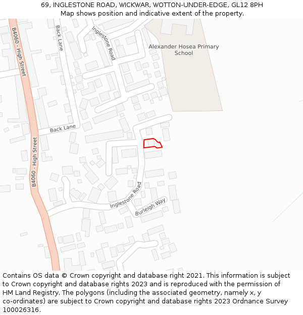 69, INGLESTONE ROAD, WICKWAR, WOTTON-UNDER-EDGE, GL12 8PH: Location map and indicative extent of plot