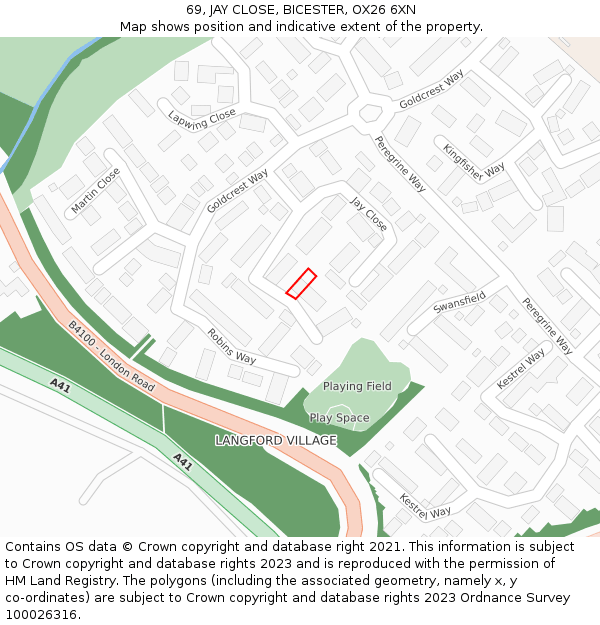69, JAY CLOSE, BICESTER, OX26 6XN: Location map and indicative extent of plot