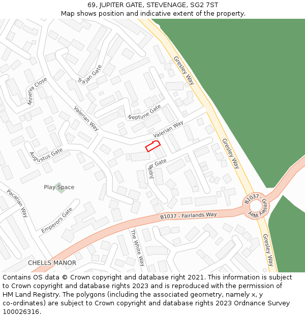69, JUPITER GATE, STEVENAGE, SG2 7ST: Location map and indicative extent of plot