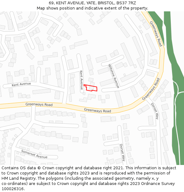 69, KENT AVENUE, YATE, BRISTOL, BS37 7RZ: Location map and indicative extent of plot