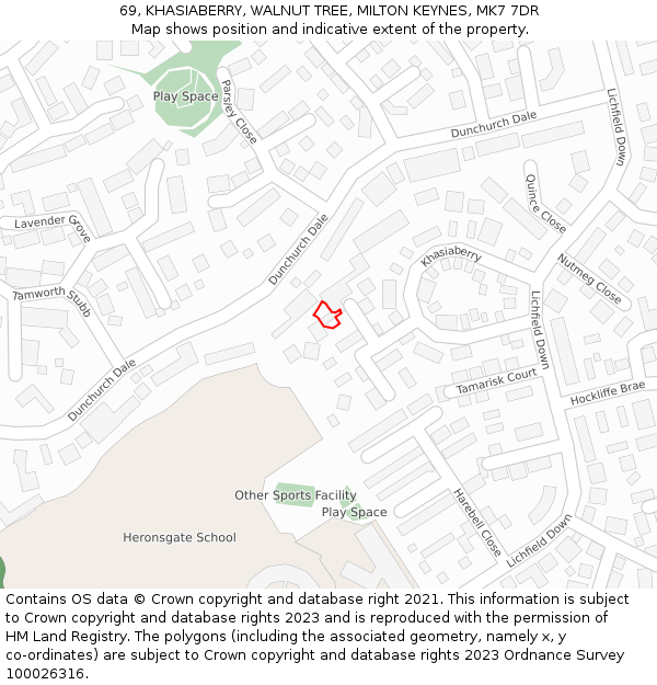 69, KHASIABERRY, WALNUT TREE, MILTON KEYNES, MK7 7DR: Location map and indicative extent of plot
