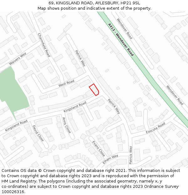 69, KINGSLAND ROAD, AYLESBURY, HP21 9SL: Location map and indicative extent of plot