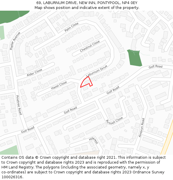 69, LABURNUM DRIVE, NEW INN, PONTYPOOL, NP4 0EY: Location map and indicative extent of plot