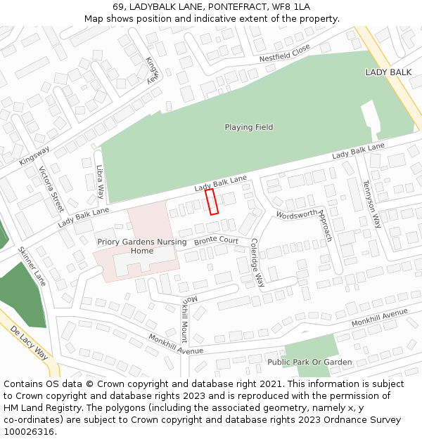69, LADYBALK LANE, PONTEFRACT, WF8 1LA: Location map and indicative extent of plot