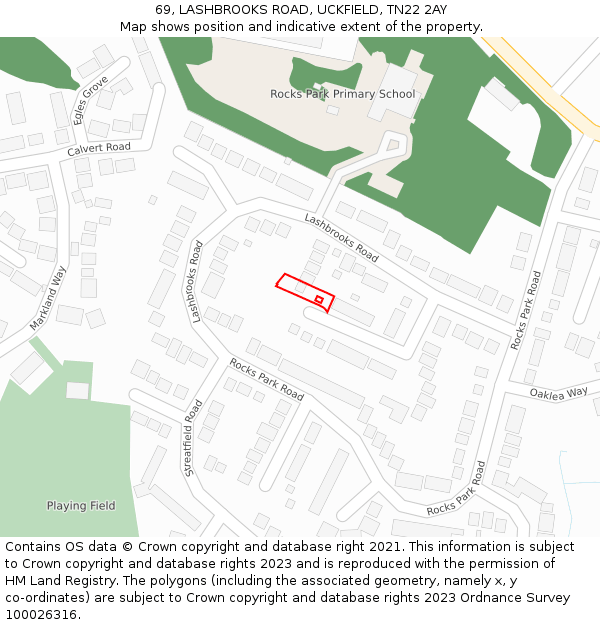 69, LASHBROOKS ROAD, UCKFIELD, TN22 2AY: Location map and indicative extent of plot