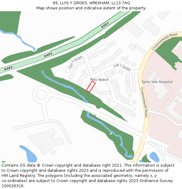 69, LLYS Y GROES, WREXHAM, LL13 7AG: Location map and indicative extent of plot
