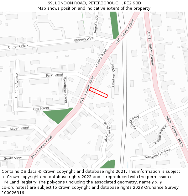 69, LONDON ROAD, PETERBOROUGH, PE2 9BB: Location map and indicative extent of plot