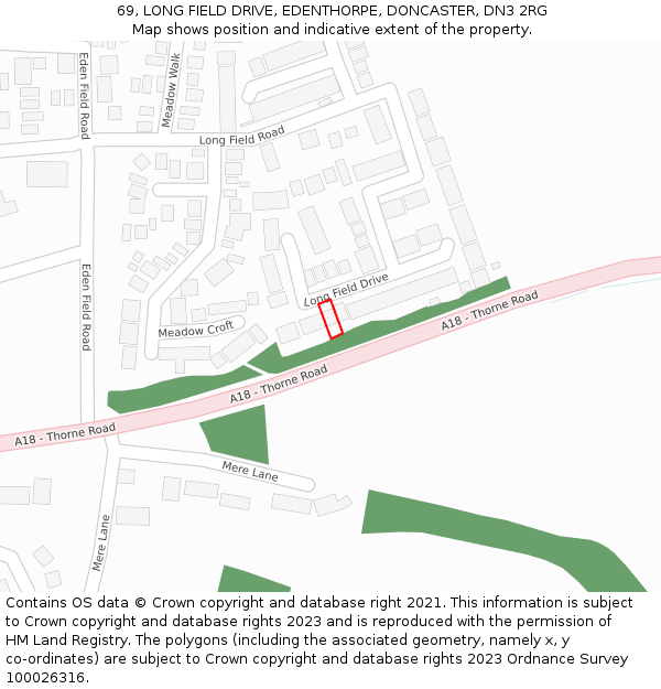 69, LONG FIELD DRIVE, EDENTHORPE, DONCASTER, DN3 2RG: Location map and indicative extent of plot