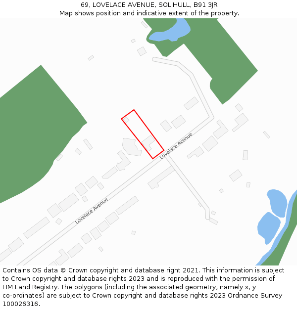69, LOVELACE AVENUE, SOLIHULL, B91 3JR: Location map and indicative extent of plot