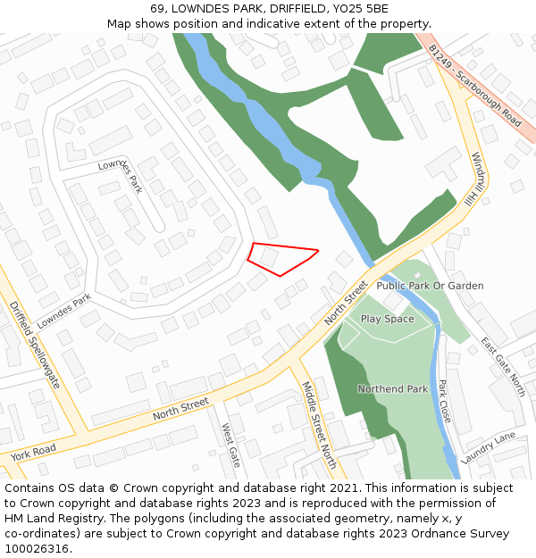 69, LOWNDES PARK, DRIFFIELD, YO25 5BE: Location map and indicative extent of plot