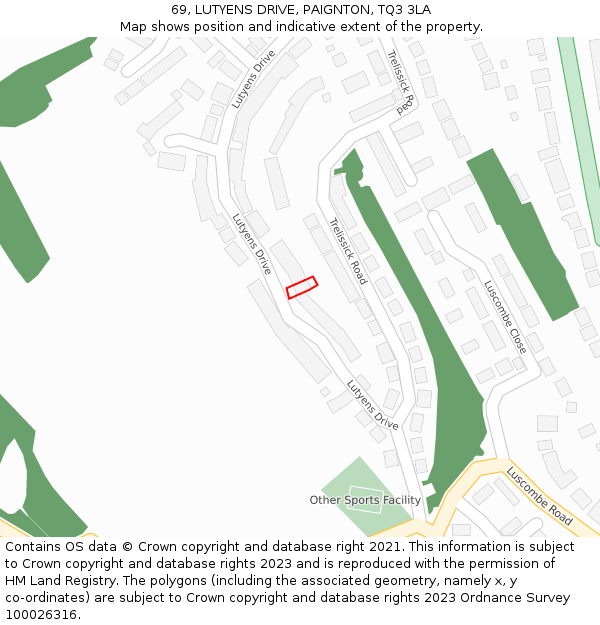69, LUTYENS DRIVE, PAIGNTON, TQ3 3LA: Location map and indicative extent of plot