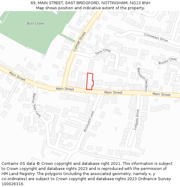69, MAIN STREET, EAST BRIDGFORD, NOTTINGHAM, NG13 8NH: Location map and indicative extent of plot