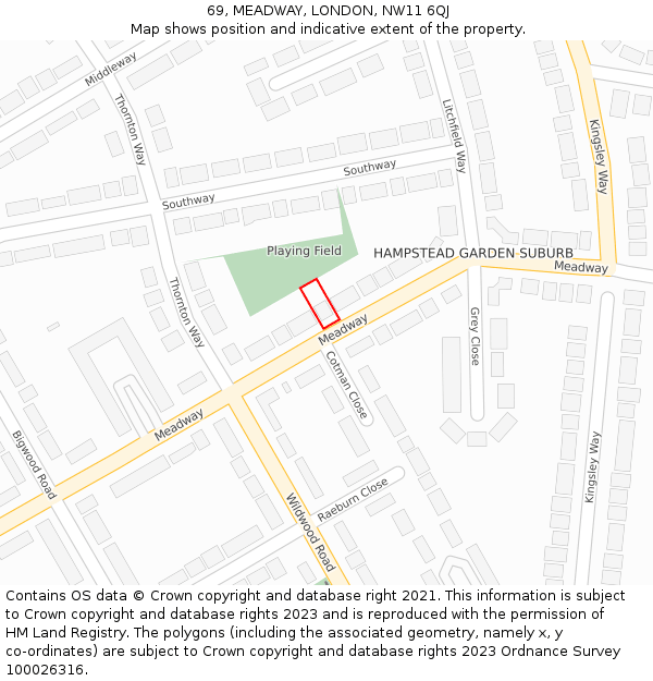 69, MEADWAY, LONDON, NW11 6QJ: Location map and indicative extent of plot