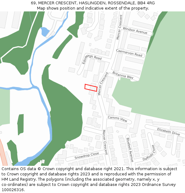 69, MERCER CRESCENT, HASLINGDEN, ROSSENDALE, BB4 4RG: Location map and indicative extent of plot